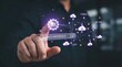 © Jo - SEO Automation and Data Analytics Concept: Professional Interacting with Holographic Search Interface and Neural Networks