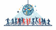 © setiyo - Diverse silhouettes dance joyfully under a glittering disco ball and bright stars