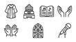 © Nusrat - Church Icons Set: Choir Robe, Organ, Hymnal, Praying Hands, Stained Glass, Microphone