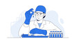 © verena - Scientist in lab coat and gloves examines vial, research, development, medical science