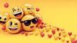 © mustapha - World emoji day 3d banner background. Emoji Celebration 3D Banner Background. World emoji day with a funny emojis. World smile day emojis. Mental health assessment, world mental health day concept.