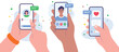 © Yesrath Hasan Sobuj - Hands holding smartphones using mobile applications for chatting video calling and social media vector illustrationHands holding smartphones using mobile applications for chatting video calling .