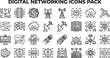 © Huzaifa - Comprehensive collection of digital networking icons featuring servers satellite technology cloud computing and global communication systems in clean line art style