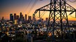 ©   BrightNest Studio - Industrial high voltage electricity poles transmitting power through an urban landscape during twilight.