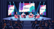 © Purnomo Semlirick - Panel discussion and presentation on stage in a conference hall, a vector illustration of a business event