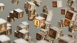© sameen - Floating cubes with human silhouettes in a futuristic setting