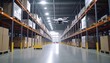 © Put - Autonomous Delivery Drone Flying Through Modern Warehouse Aisle