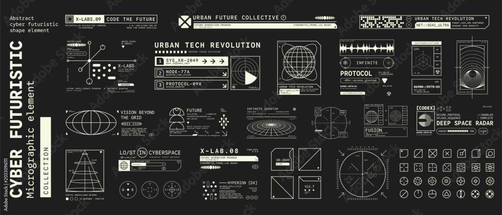 Micrographics Ui Set of Micrographic Cyber element Futuristic UI Elements Shape ...