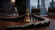 © SOUMALYA - Chess King Standing Above Falling Dominoes