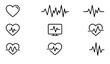 © Monirul - Heartbeat Outline Icons Set with Heart Organ and Cardiogram Medical Symbols