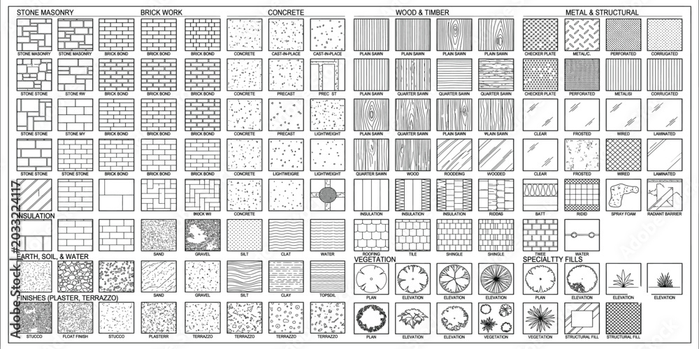 Comprehensive architectural drafting hatch pattern library for stone ...