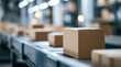 © dmmarychev - Cardboard box on conveyor belt in modern warehouse distribution center