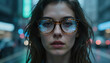 © Christopher Krohn - Cyberpunk-Porträt einer Frau mit digitaler Anzeige auf der Brille