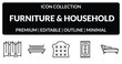 © IconArt - outline furniture & household icons set - folding screen, daybed, rug, fainting couch. editable vector for web and mobile ui