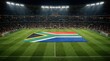© Alexander - Giant south african flag. Stadium floodlights illuminate vibrant flag display. Panoramic aerial shot captures lively game day scene