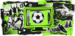 © 成 sнıηяα тєηsєı ツ - Grunge soccer collage with neon green accents, urban football sports vector illustration, athletic street art style with monitor and ball