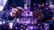 © AI - Hands assembling glowing transparent puzzle pieces into a structure, representing digital innovation, data integration, and complex problem-solving in technology