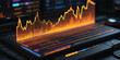 © Hena Akter - Abstract digital illustration of a colorful stock market chart on a laptop screen blending into a medical EKG heartbeat pulse line to symbolize the technology and business rate of a financial market