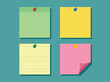 © muhammad - Blank Colorful Sticky Notes Pinned on Office Notice Board Background for Productivity Planning and Creative Brainstorming Reminders