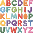 © Laila - 3D colorful English alphabet letters A to Z vertical arrangement glossy style kids education learning chart bright rounded typography design