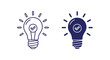 © Ryan - Light bulb icon with checkmark symbol: Clipart, sticker - icon set - Line and glyph solid icon and logo template