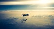 © An Inventive Design - Two airplanes flying through the clouds during sunset