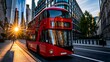 © Jibber  - Moderner roter Doppeldecker Bus in London bei Sonnenaufgang