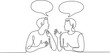 © MdMujahidFakir - Two people talking with speech bubbles continuous line art conversation dialogue communication discussing chatting speaking. Vector illustration