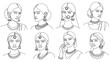 © Stock Image Paradise - Eight 2D CAD Vector line drawings of Indian women in various poses and jewelry