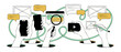 © Fernando - Digital communication network vector illustration of hands holding smartphones, chat bubbles, search magnifying glass, and video media icons representing modern social media marketing strategy online.