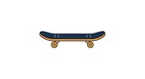Skateboard illustration with dark deck and orange wheels