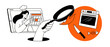 © Fernando - Virtual female chef cooking online app planning calendar modern minimalist line art illustration concept graphic with hand holding frying pan over fire oven knife fish bone orange and black color styl