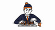 © herdana - Illustrated man playing chess with intense concentration and strategy.