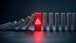 © emwe studio - Glowing red block with warning sign stopping the falling domino effect representing risk management and crisis control