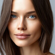 © visoot - Young woman blue eye long brown hair oval face smooth skin natural makeup beauty portrait