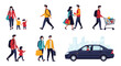 © Tanvir - Illustrations of people wearing protective face masks while engaging in daily activities like walking children, shopping, and driving a car.