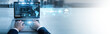 © CyberFrame - IT specialist working on laptop Cloud Computing networks to host scalable web services and databases. Remote server management provides flexible storage solutions for modern global teams.