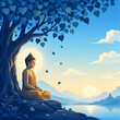 © Amali - Lord Buddha Meditating under Bodhi Tree background for Vesak and Poya Wishes Vector design