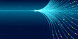 © klyaksun - Abstract tech background with data flow network. Vector realistic illustration of neon blue line connection, AI algorithm pattern, digital technology, computer data analysis, information stream