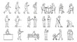 © Ali - Minimalist line art people vector set, 18 architectural scale figures in outline style, diverse urban characters for site plans and sections
