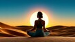 © coco - Serene Yoga Practice at Sunset in a Dusty Desert Landscape with Teal Accents and Peaceful Vibes