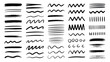 ©     - Hand drawn doodle brush strokes and underline lines set, text highlighting and emphasis elements, isolated on transparent background, grunge sketch marker style vector illustration