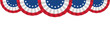 © MKIN - Patriotic USA flag bunting decoration banner with red blue and white fan garlands, border for American holiday celebrations, independence day, and national events. Transparent vector and PNG