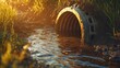 © AnisNajwa - Murky wastewater flows from a concrete storm drain into a natural stream, highlighting urban pollution and environmental damage