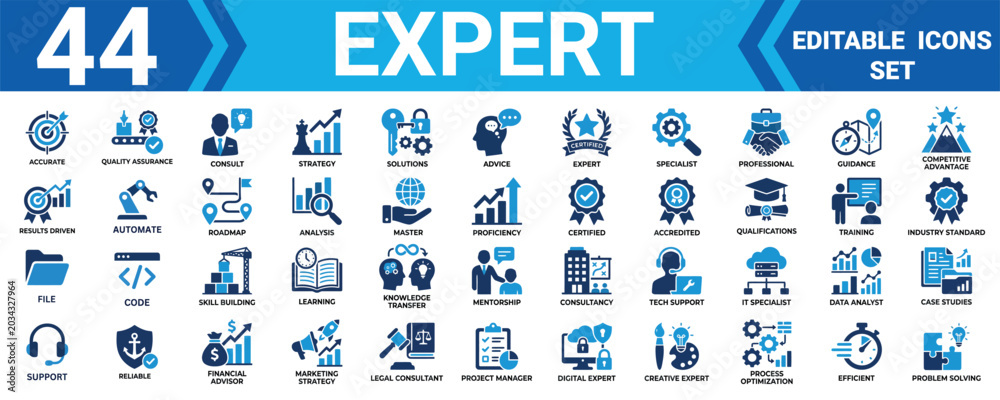 Project Expert Icon Solid expert icon set editable vector illustration mega pack with 44 ...