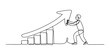 © Normal Line Drawing - Continuous single line drawing of a businessman pushing a rising business growth graph chart with an arrow symbol for success progress and financial development Vector, illustration