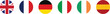 © image@50 - European flags in standard colors. Circle button icon flag set. United Kingdom, France, Germany, Italy, Spain, Ireland
