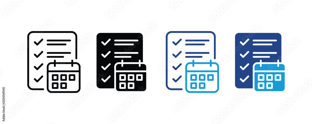 Scheduled task list icon set. planning, task management, scheduled ...