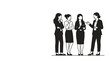 © Laila Putri - Group of four professional businesswomen standing and talking in a black and white illustration.