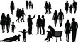 © MSTHAZARA Studio - Black silhouettes of various people including families couples and individuals standing walking sitting on a bench and a man lying on the ground isolated on a white background